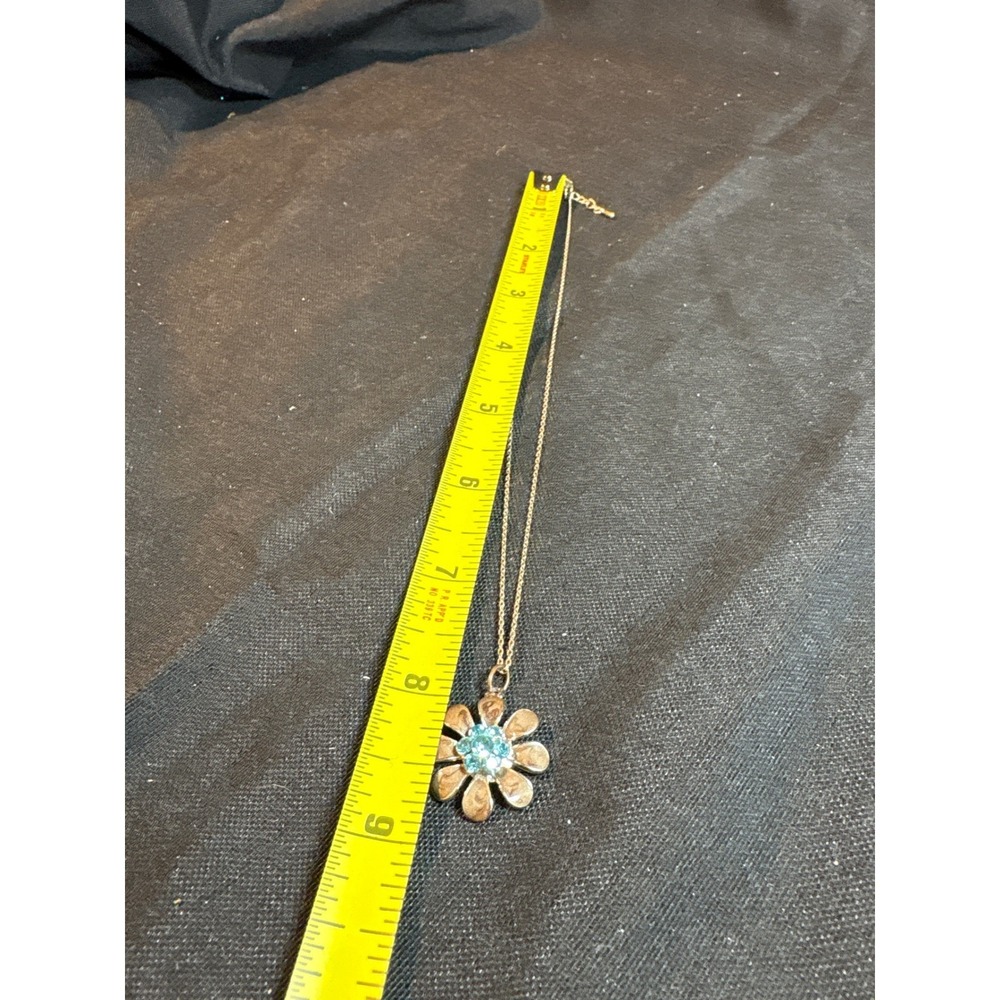 Flower Pendant Necklace Blue Gemstone Dainty Chain Rose Gold Tone - Picture 3 of 3